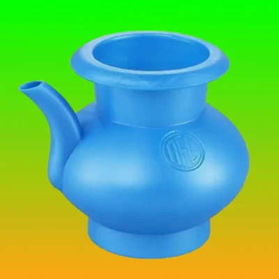 Ergonomic blue plastic pot for hygiene use, ideal for cleaning after potty in the washroom.
