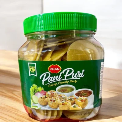 Pran Pani Puri jar containing 170 crispy puris for making traditional Indian Pani Puri.