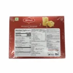 Bikaji Soanpapdi nutrition facts, ingredients, and date information on the back of the box.