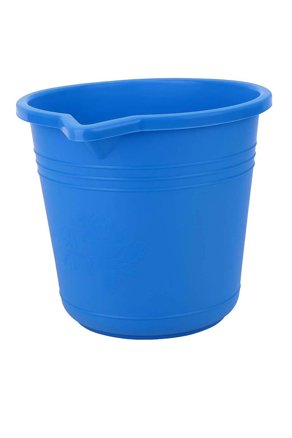 red-plastic-storage-bucket-household-use Blue Plastic Utility Pail, Medium Size, Rose Embossed Design