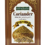 Ispahani pure ground coriander (dhania) spice powder brown box.