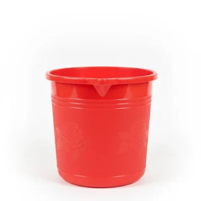Red Plastic Storage Pail, Household Utility Bucket, Rose Pattern