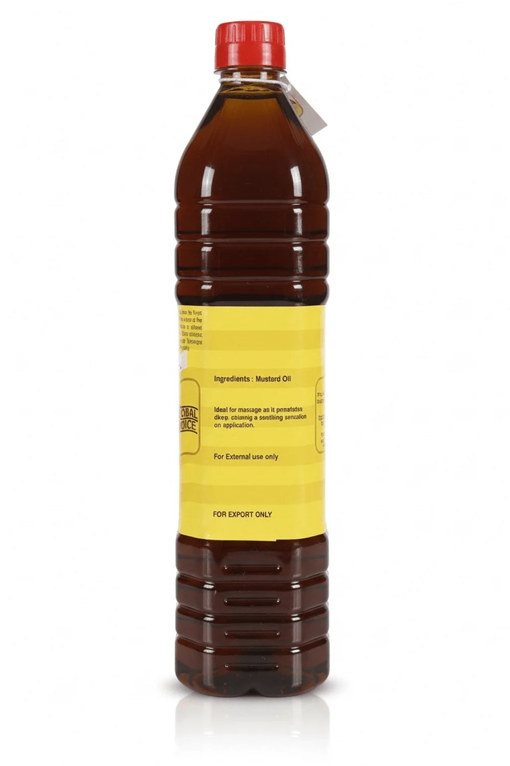tez-kachchi-ghani-mustard-oil-front-us Back label of Tez Mustard Oil listing Ingredients: Mustard Oil and indicating "For External Use Only."