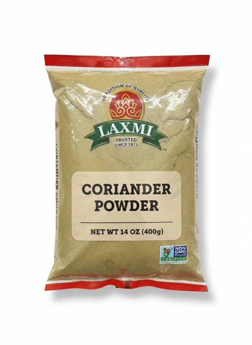 laxmi-coriander-powder-dhania-14oz-front-nongmo Laxmi Coriander Powder 14oz, Ground Dhania Spice, Non-GMO Verified