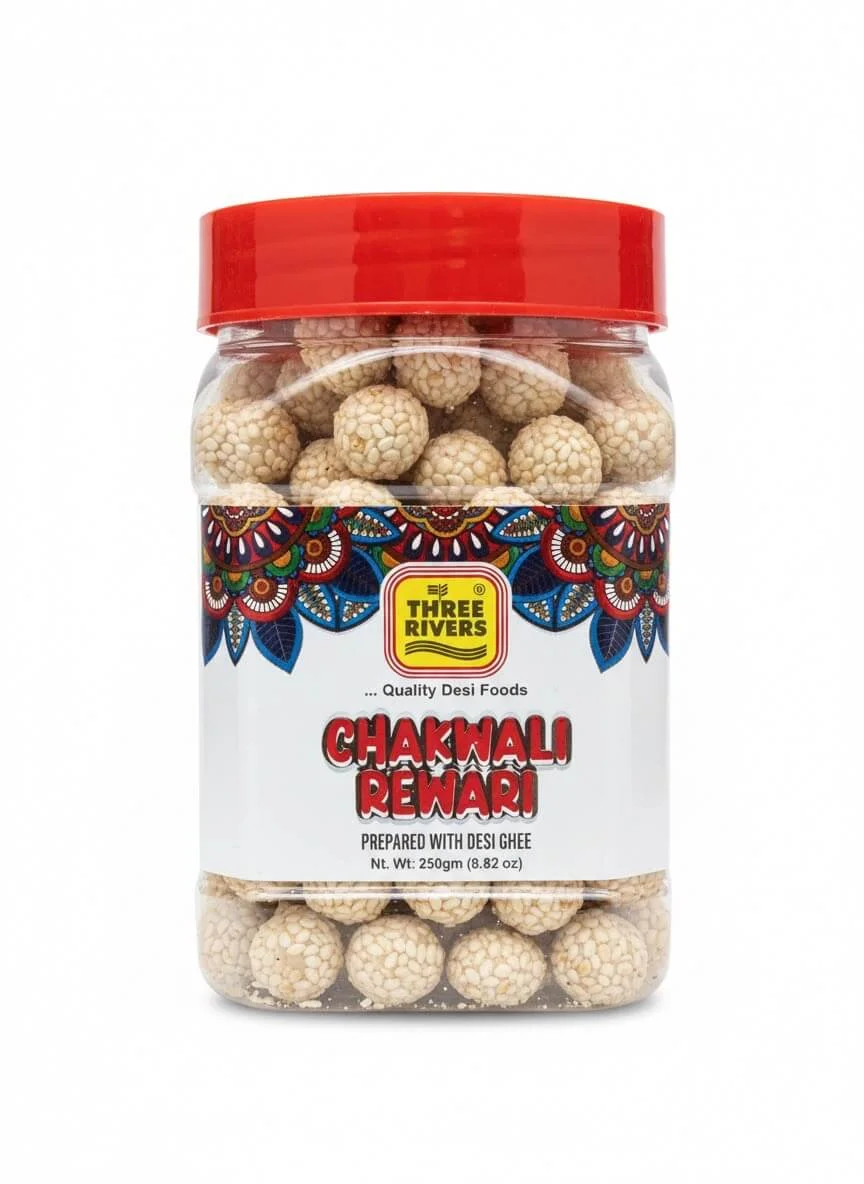 chakwali-rewari-three-rivers-spilled-product Three Rivers Chakwali Rewari 250g, Sesame Seed Indian Candy, Desi Ghee Sweet