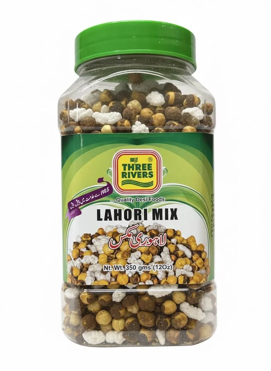 lahori-mix-three-rivers-spilled-product-350g Three Rivers Lahori Mix 350g, Savory Indian Snack Blend, Desi Food