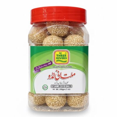 Three Rivers Sesame Seed Balls (Til Ladoo) 200g jar, Halal-certified traditional sweet.