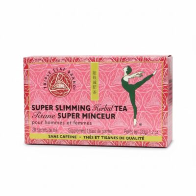 Box of Triple Leaf Brand Super Slimming Herbal Tea featuring a ballerina illustration.