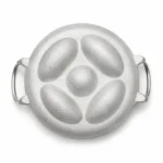 traditional-5-cavity-cast-aluminum-chitoi-pitha-pan-and-appe-maker-desislice bottom-view-of-5-cavity-aluminum-pitha-maker-pan-showing-molds-and-handles
