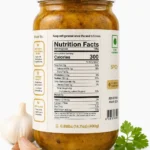 shahjalal-spicy-garlic-pickle-jar-front-view-with-fresh-garlic-desislice shahjalal-garlic-pickle-400g-nutrition-facts-and-ingredients-label-jar